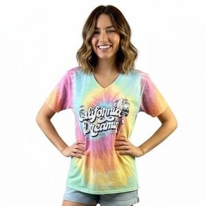 Port And Company T-shirt S Pastel Tie Dye VNeck Short‎ Sleeve Cali Dreamin Retro